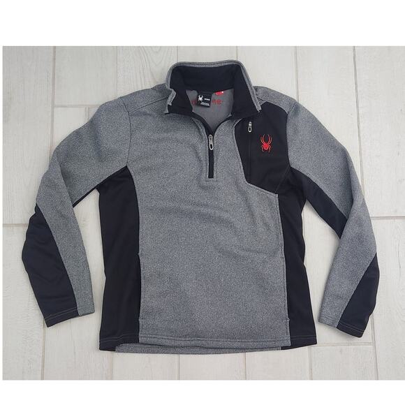 Spyder Fleece Sweater Pullover sz Med Black Gray 1/4 Zip Sweatshirt Performance - Picture 1 of 8